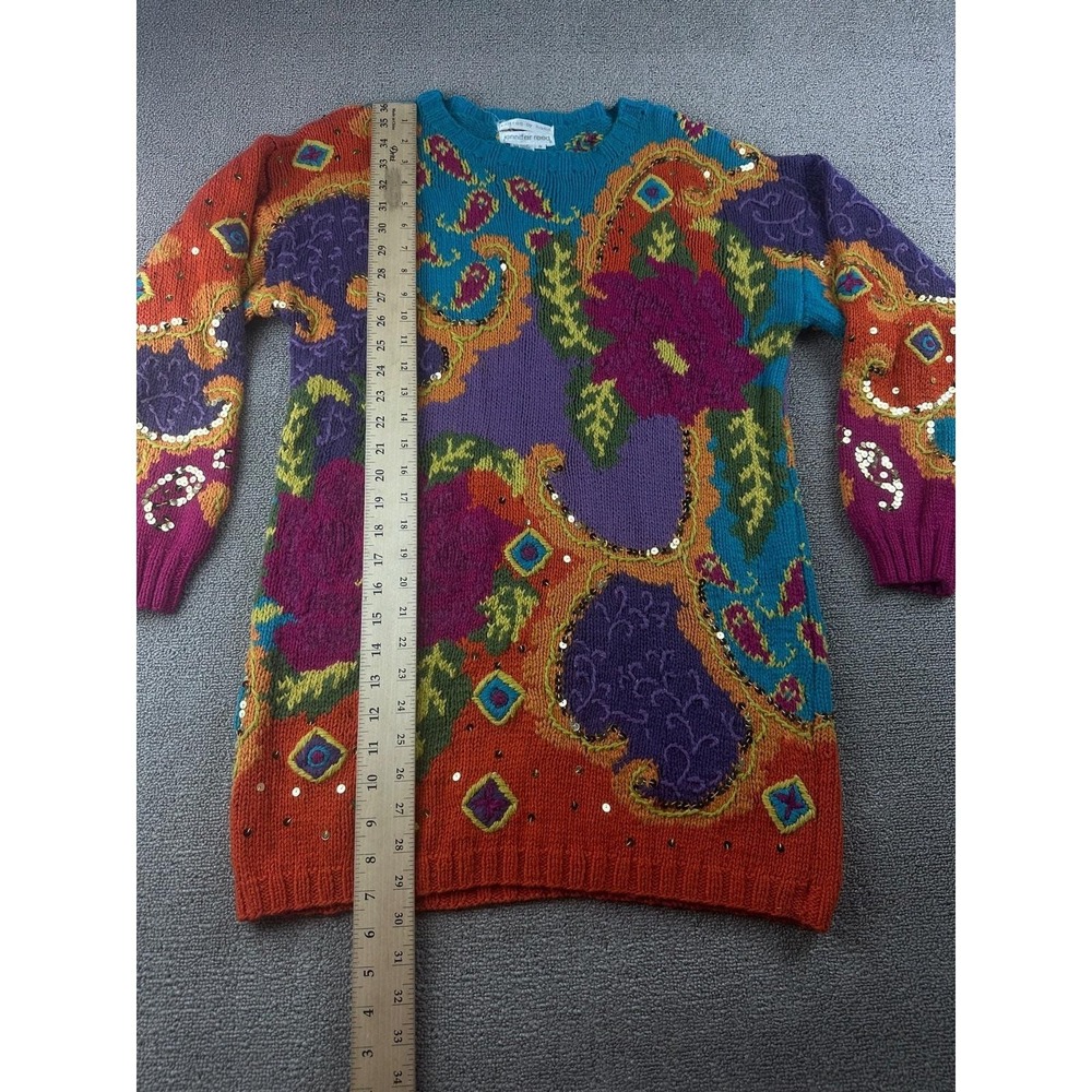 Vintage Jennifer Reed Sweater Women S Multi Color Hand-Knit Paisley Floral Artsy - Picture 4 of 8